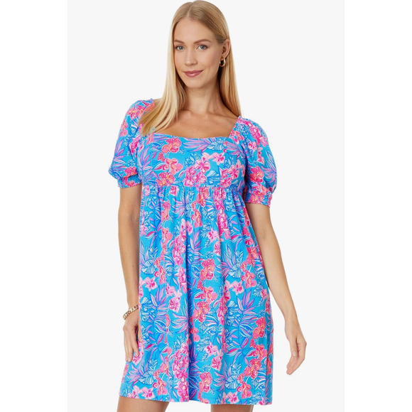 Lilly Pulitzer Dresses & Skirts - 4 Lilly Pulitzer Blue Print Delaney Short Puff Sleeve Dress